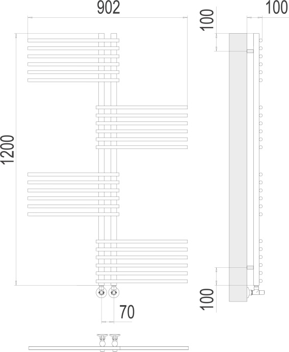 Водяной полотенцесушитель Terminus Европа П24 70х1200 Хром 4670078530622 - 2