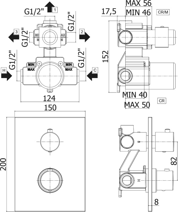 Термостат Paffoni Light LIQ519NO/M С ВНУТРЕННЕЙ ЧАСТЬЮ, для ванны с душем - 1