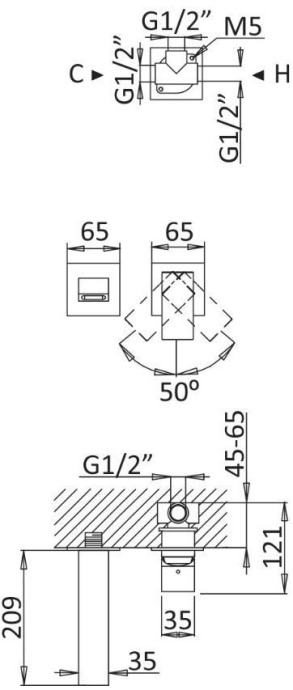 Смеситель Cezares Porta BLI2 01 W0 С ВНУТРЕННЕЙ ЧАСТЬЮ, для раковины PORTA-BLI2-01-W0 - 1