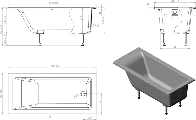 Ванна из искусственного камня Астра-Форм Нейт 150x70 01010004 - 7