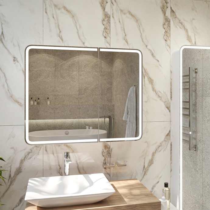 Зеркало-шкаф STWORKI Ольборг МВК080 100, с подсветкой, навесное, белое, большое, в стиле лофт, с розеткой - 9