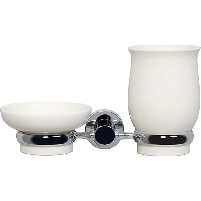 Стакан для зубных щеток и мыльница с держателем Wasserkraft хром - белый K-24226 - 0