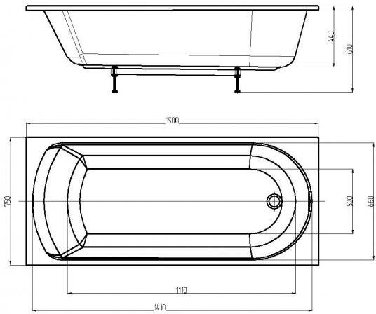 Акриловая ванна 150x75 см Aquatek Ника NIK150-0000001, белый - 1