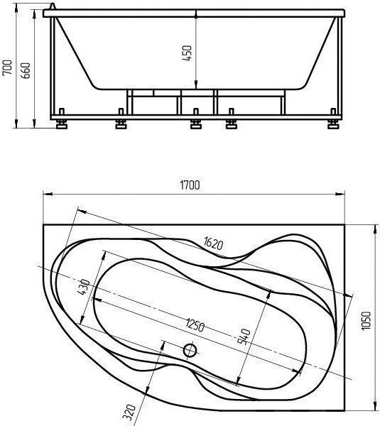 Акриловая ванна Акватек Вега 170x105 R, с фронтальным экраном VEG170-0000083 - 1