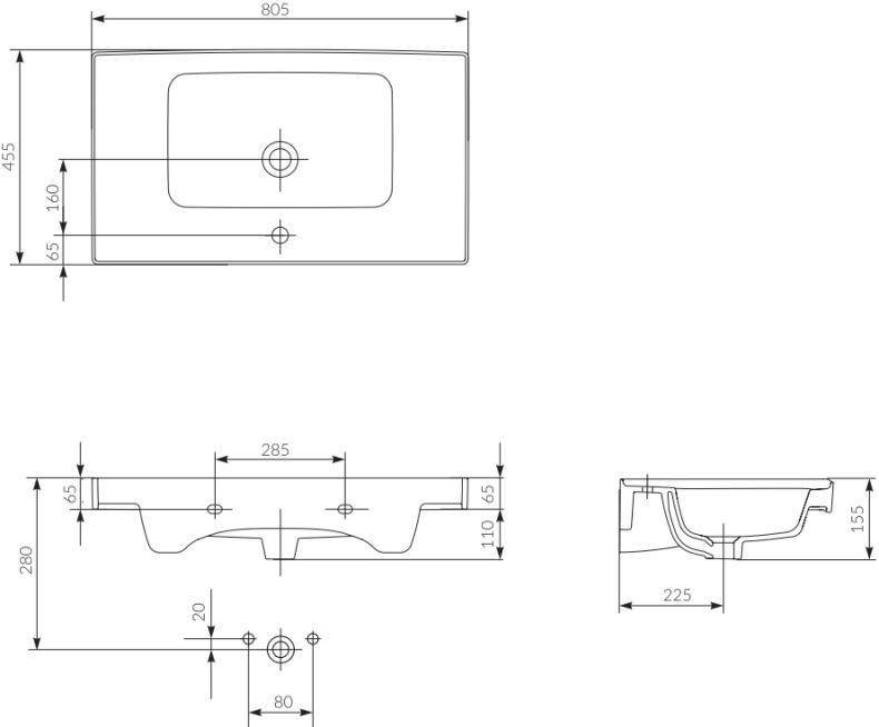 Раковина Cersanit Crea UM-CRE80/1 P-UM-CRE80/1 - 5