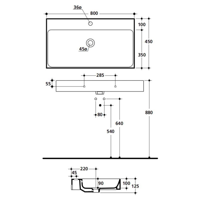 KERASAN Cento раковина 80х45 подвесная c 1отв под смеситель, белая 353301*1 - 1