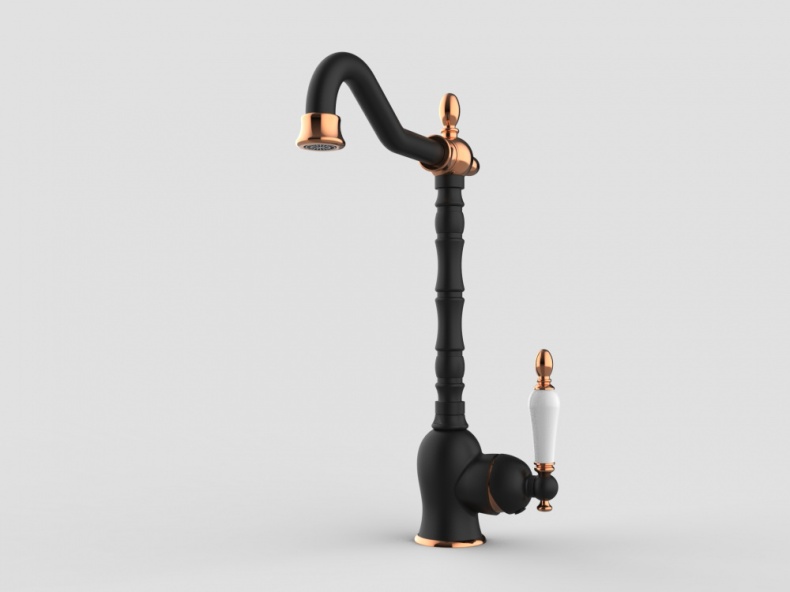 Смеситель для кухни GPD Retro черный матовый - розовое золото MTE180-S-R - 3