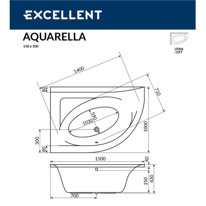 Ванна акриловая Excellent Aquaria Smart 150x100 L с гидромассажем белый - золото WAEX.ARL15.SMART.GL - 8