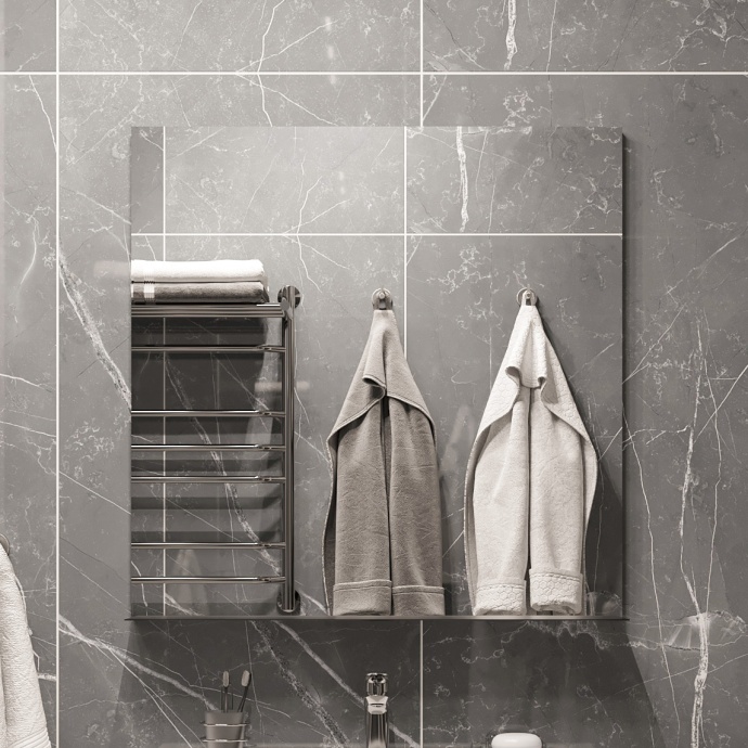 Зеркало DIWO Смоленск 80 с полкой, черное, в стиле лофт, квадратное ВП02 - 0