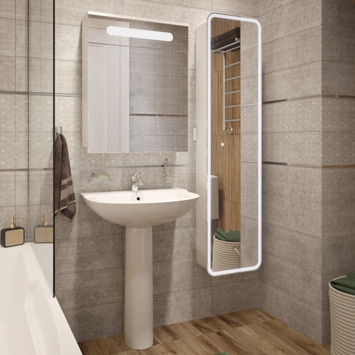 Комплект  Раковина DIWO Муром 0114 + Зеркало-шкаф DIWO Коломна 60 + Сифон для раковины Wirquin Минор с отводом для стиральной машины + Пьедестал для р 550581 - 1