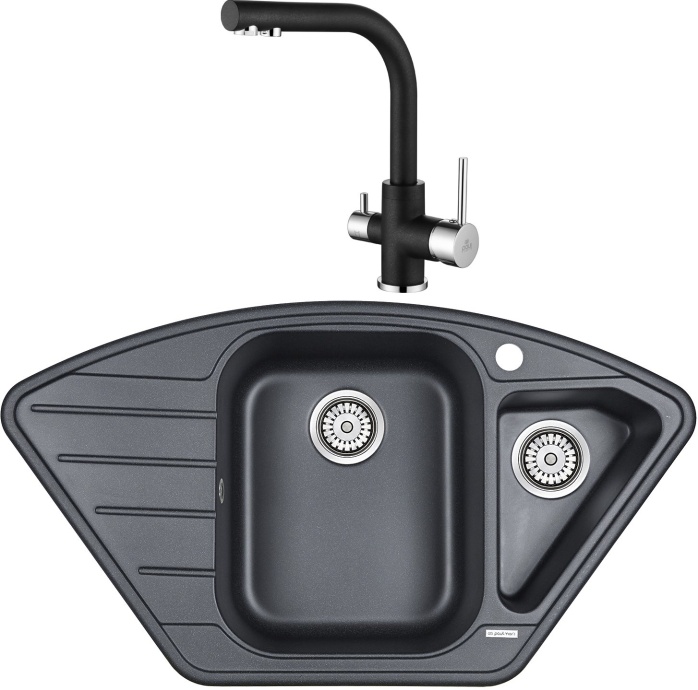 Комплект Мойка кухонная Paulmark Wiese PM529050-BLM черный металлик + Смеситель Paulmark Essen Es213011-418 для кухонной мойки, черный металлик - 0
