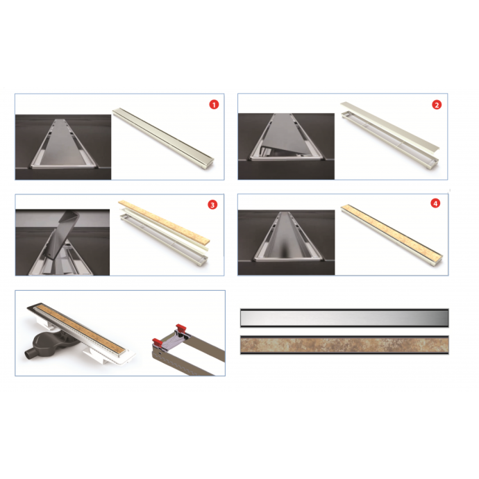 Желоб BERGES водосток В1 Keramik 500, матовый хром, S-сифон D50 H60 боковой 90116 - 8